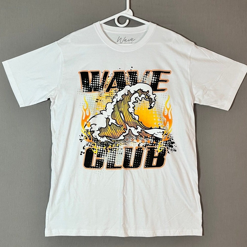 Wave Club Graphic T-Shirt XL White Cotton Surf Style Surfcore Beachcore